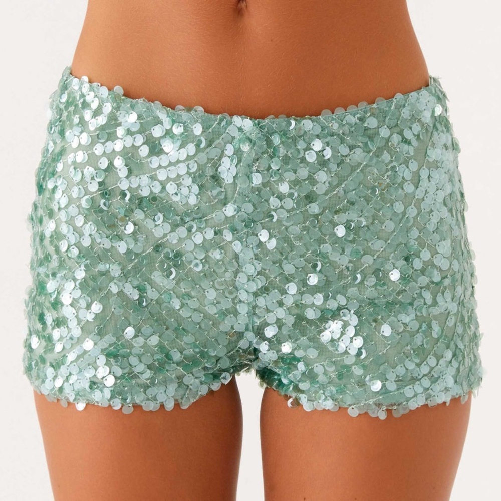 Peppermayo Madison Sequin Mini Shorts in Mint